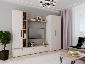 Модульная стенка Верона (сатин/дуб крафт серый) в Среднеколымске - srednekolymsk.mebel-nsk.ru | фото