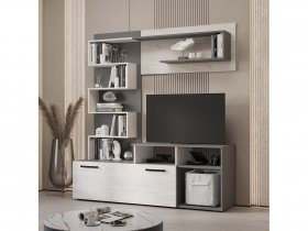 Стенка Евро (графит/дуб крафт белый) в Среднеколымске - srednekolymsk.mebel-nsk.ru | фото